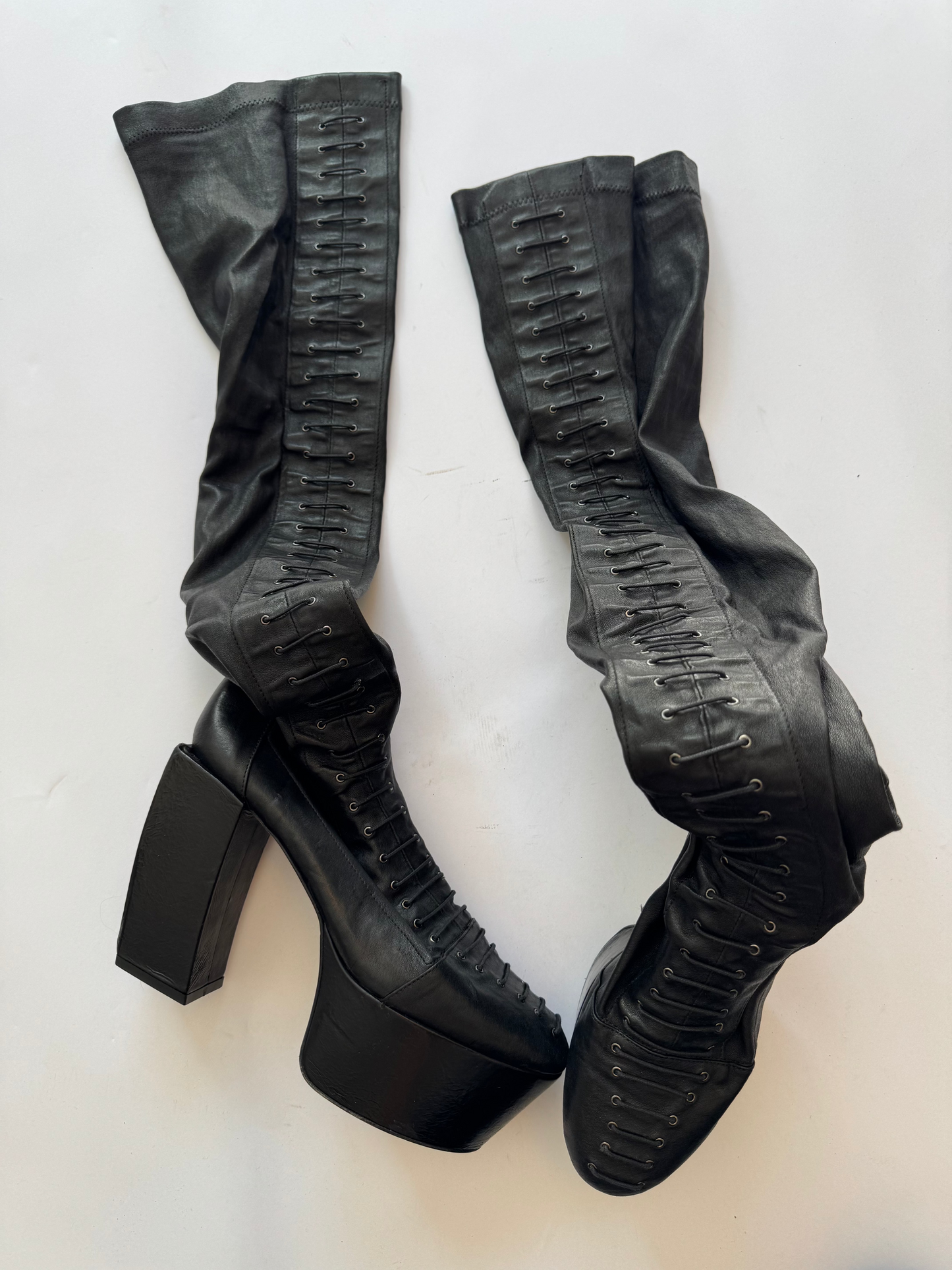 Drome Thigh High Laced Leather Laced Platforms
