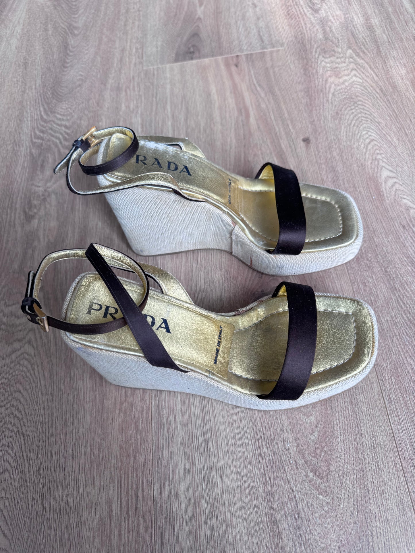 Prada 1996 Sandals with Silk and Canvas (37)