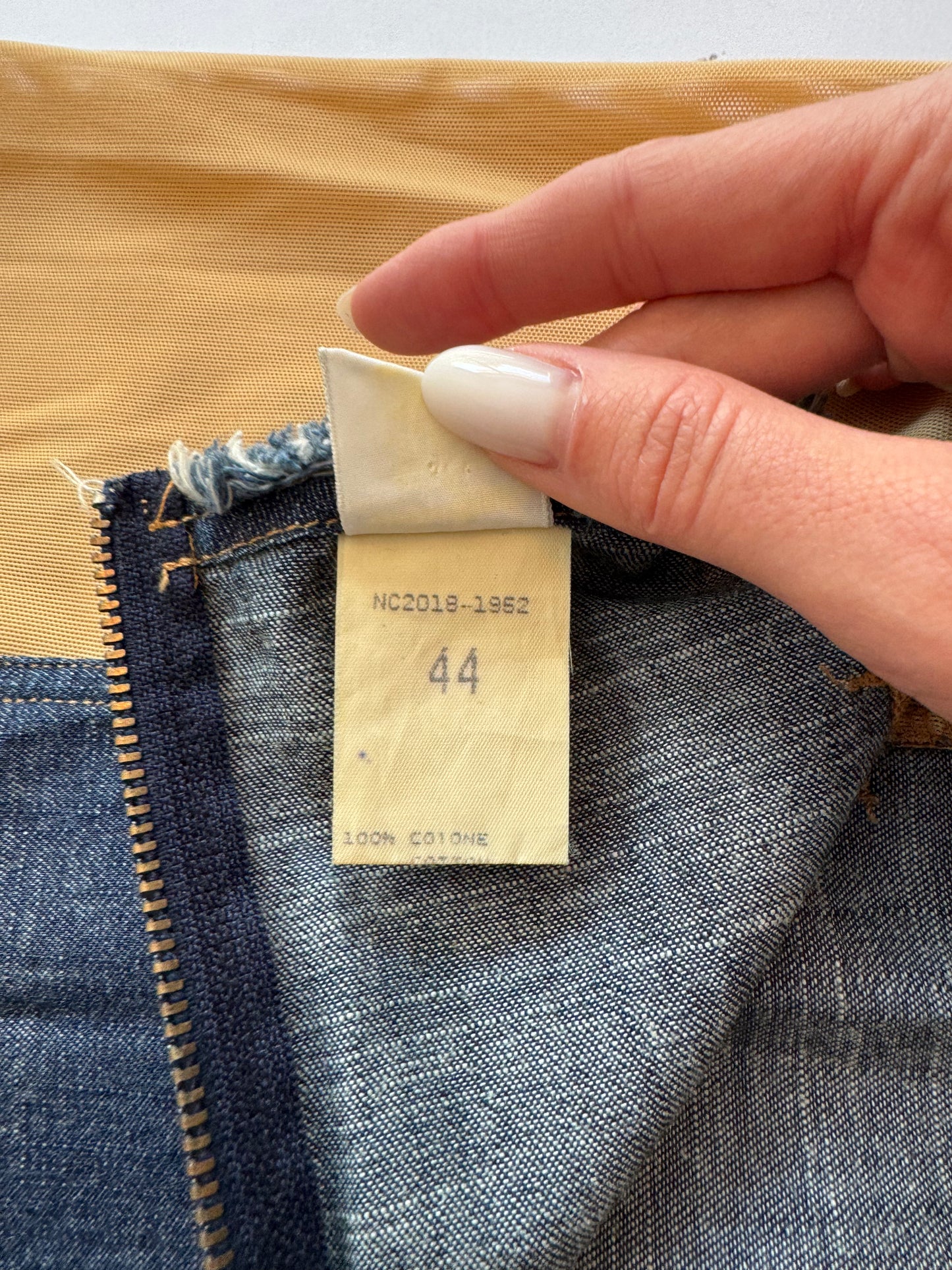 Italian Vintage Jean and Mesh Mini Skirt with Flower Appliqués