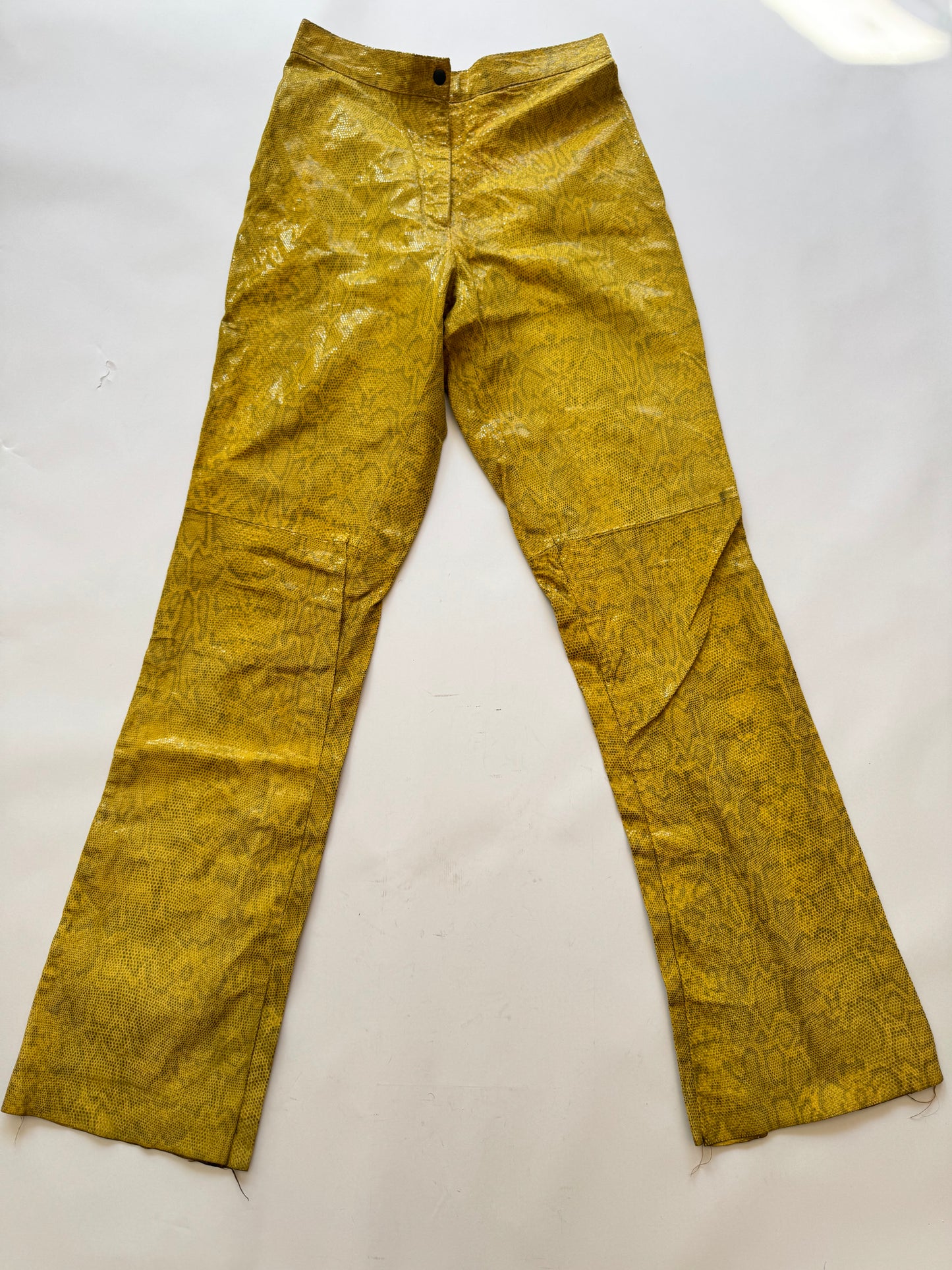 Vintage Shiny Yellow Python-look Leather Pants