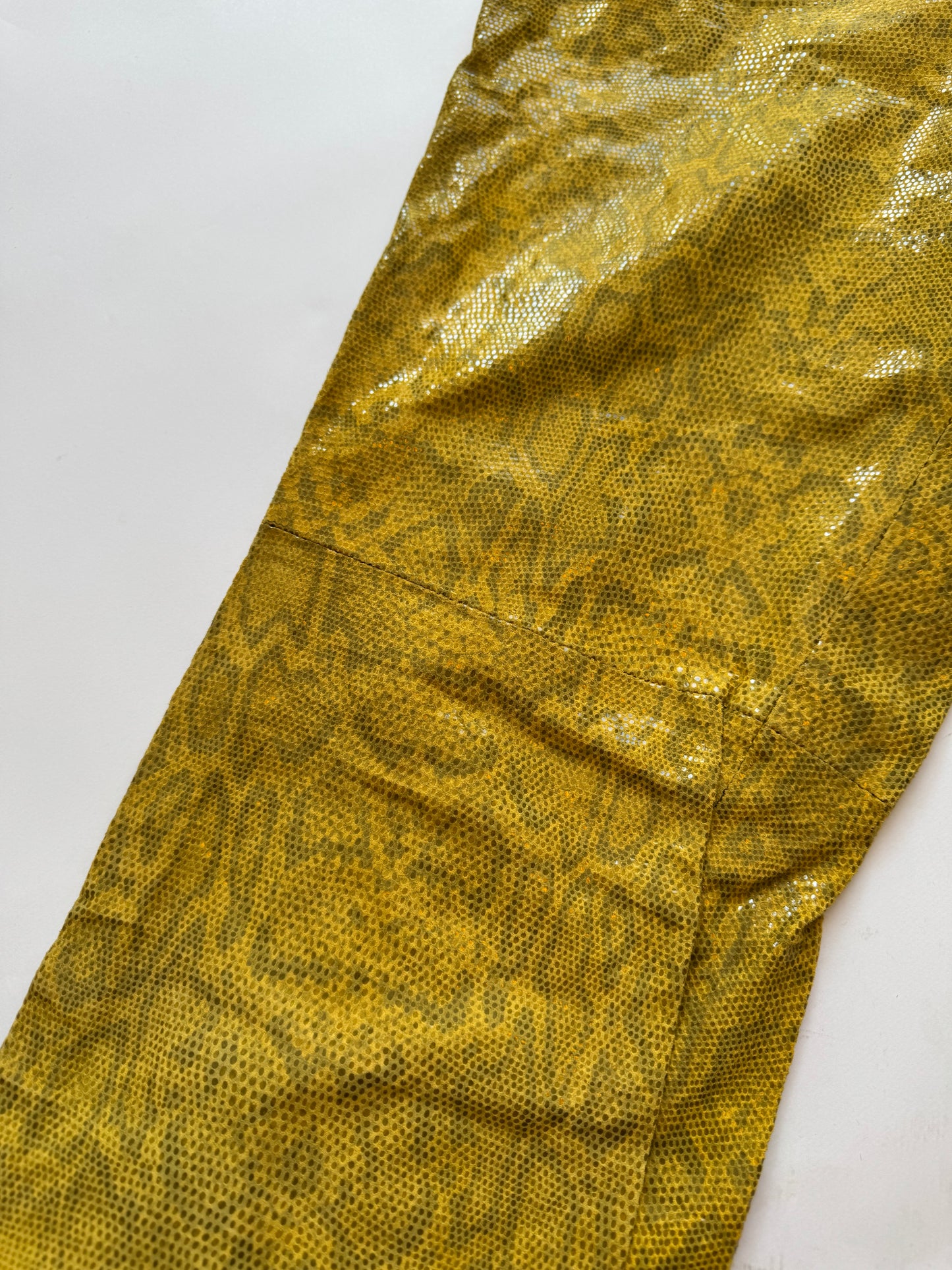 Vintage Shiny Yellow Python-look Leather Pants