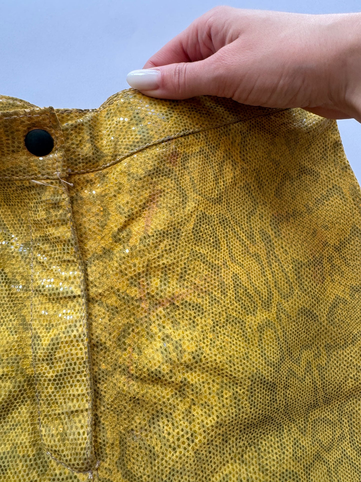Vintage Shiny Yellow Python-look Leather Pants