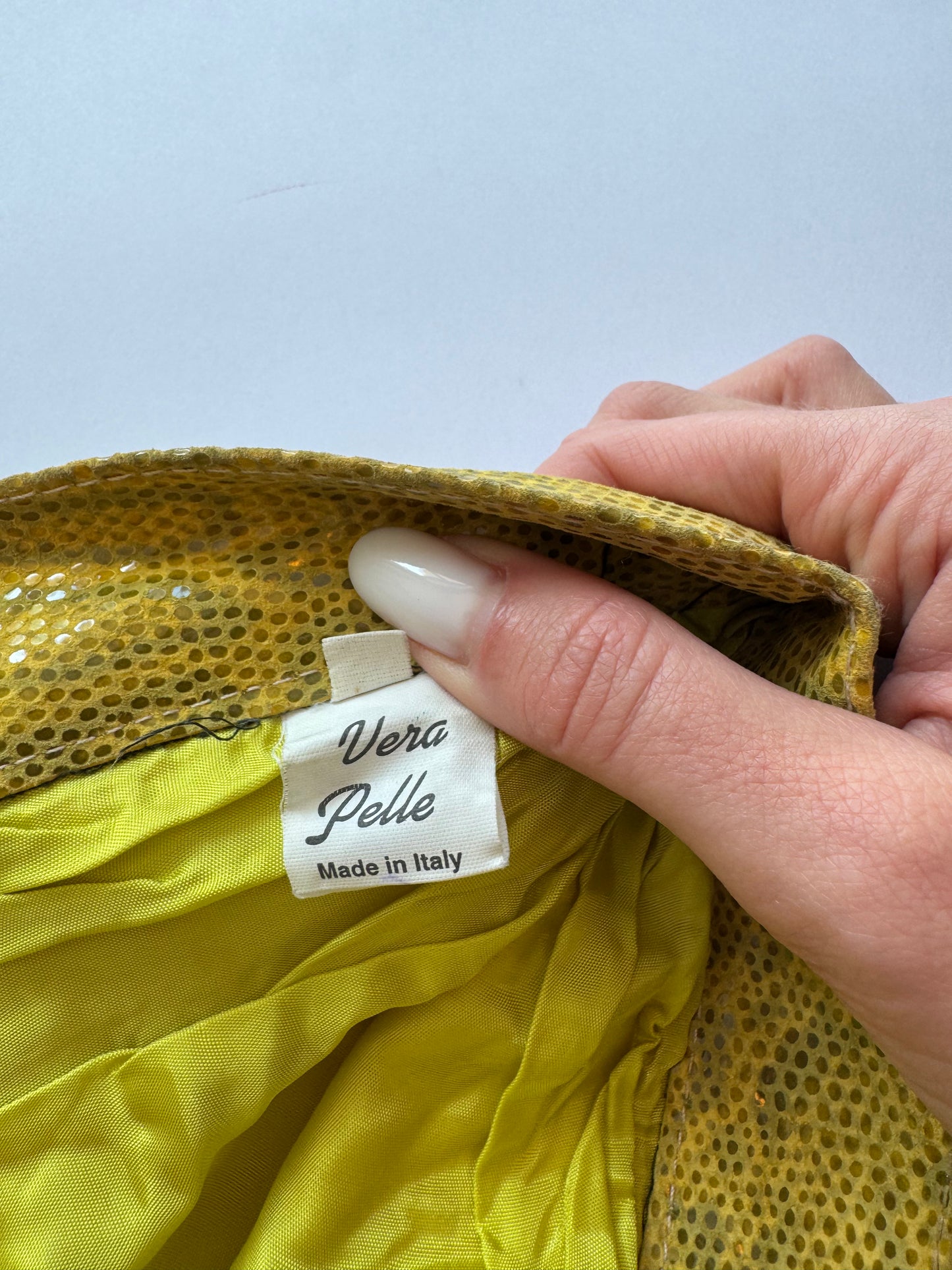 Vintage Shiny Yellow Python-look Leather Pants