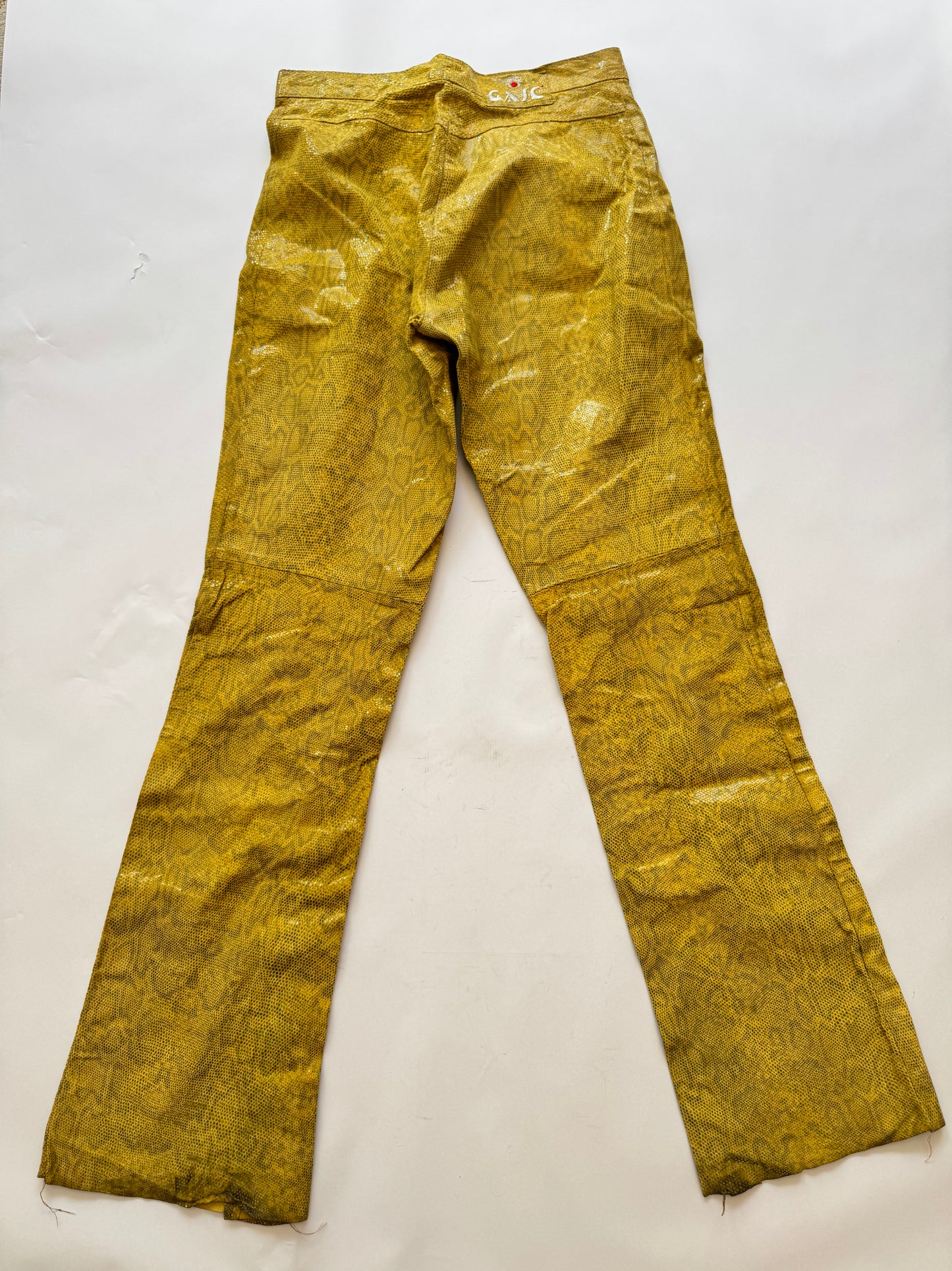 Vintage Shiny Yellow Python-look Leather Pants