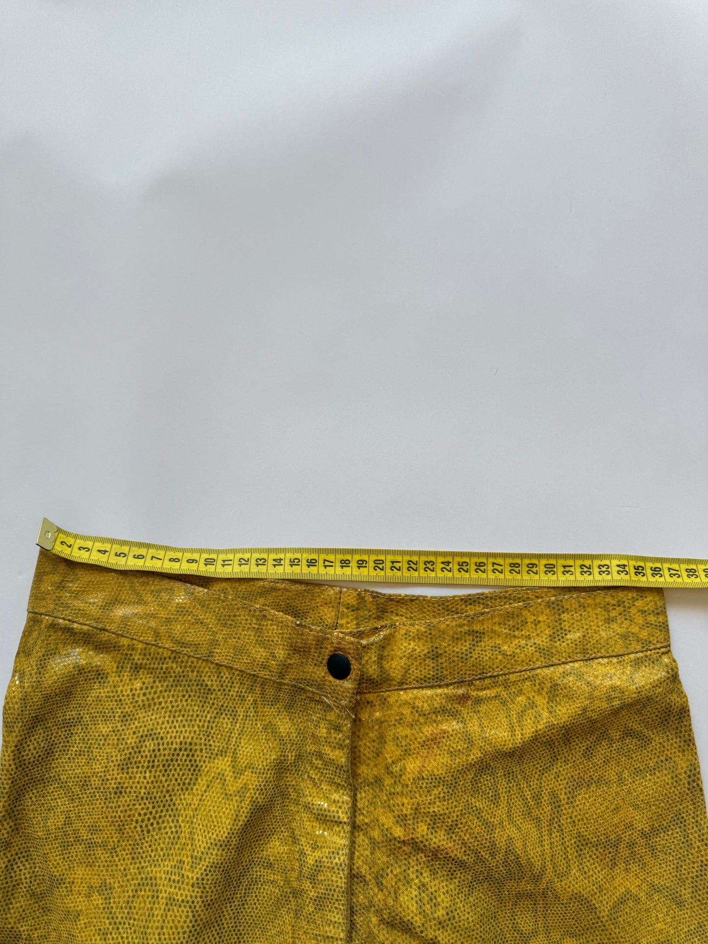Vintage Shiny Yellow Python-look Leather Pants
