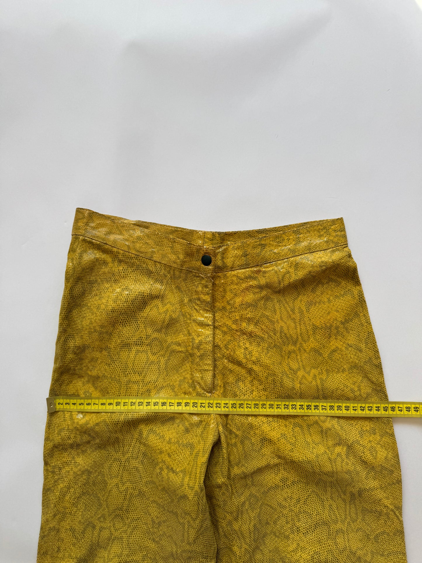 Vintage Shiny Yellow Python-look Leather Pants
