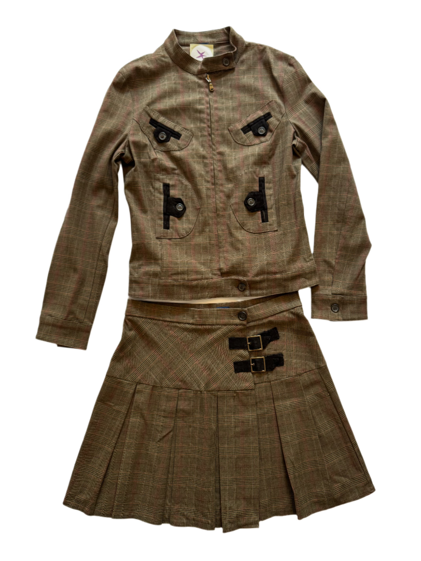 Brown Plaid Set with Corduroy Details