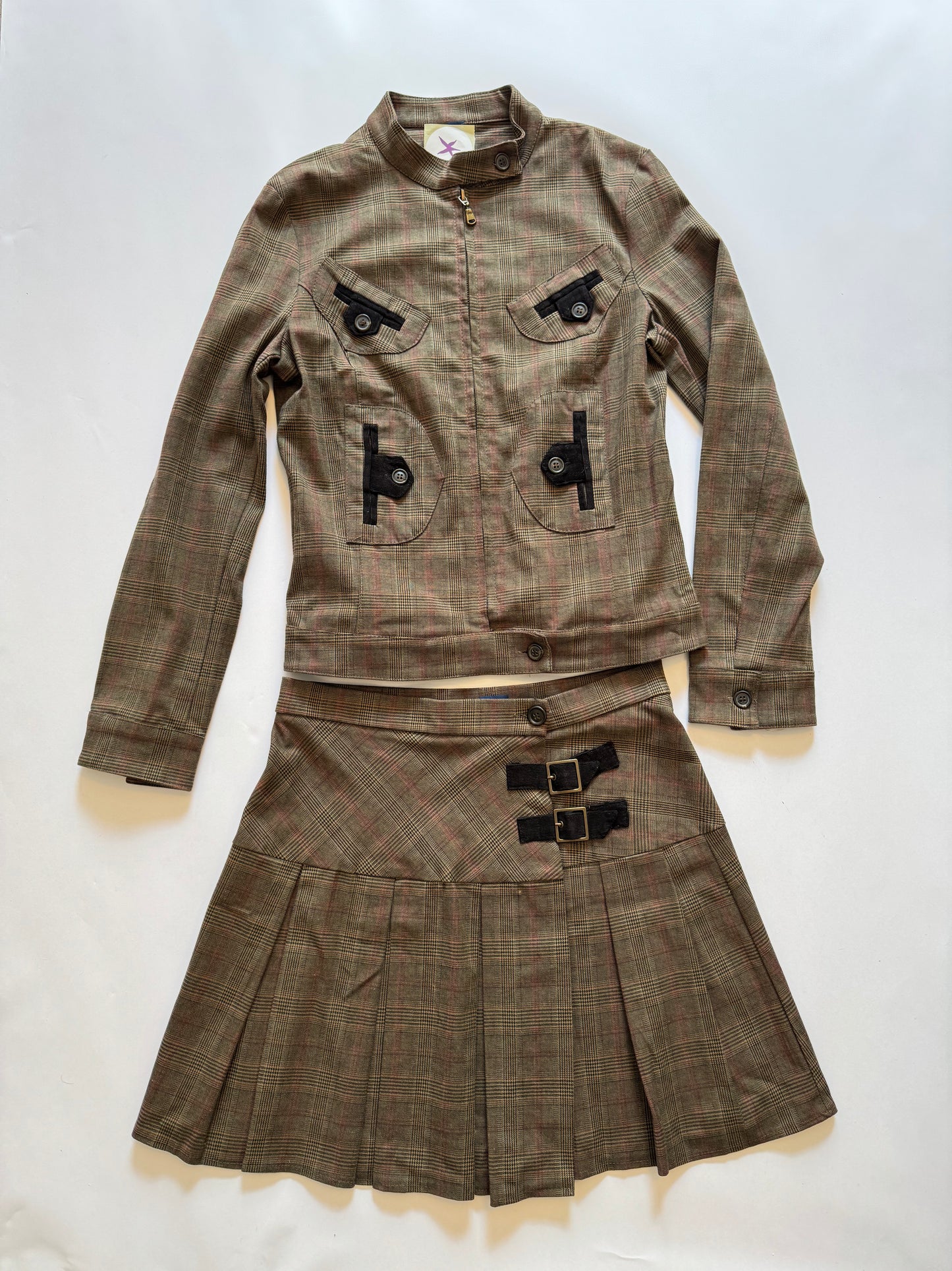 Brown Plaid Set with Corduroy Details