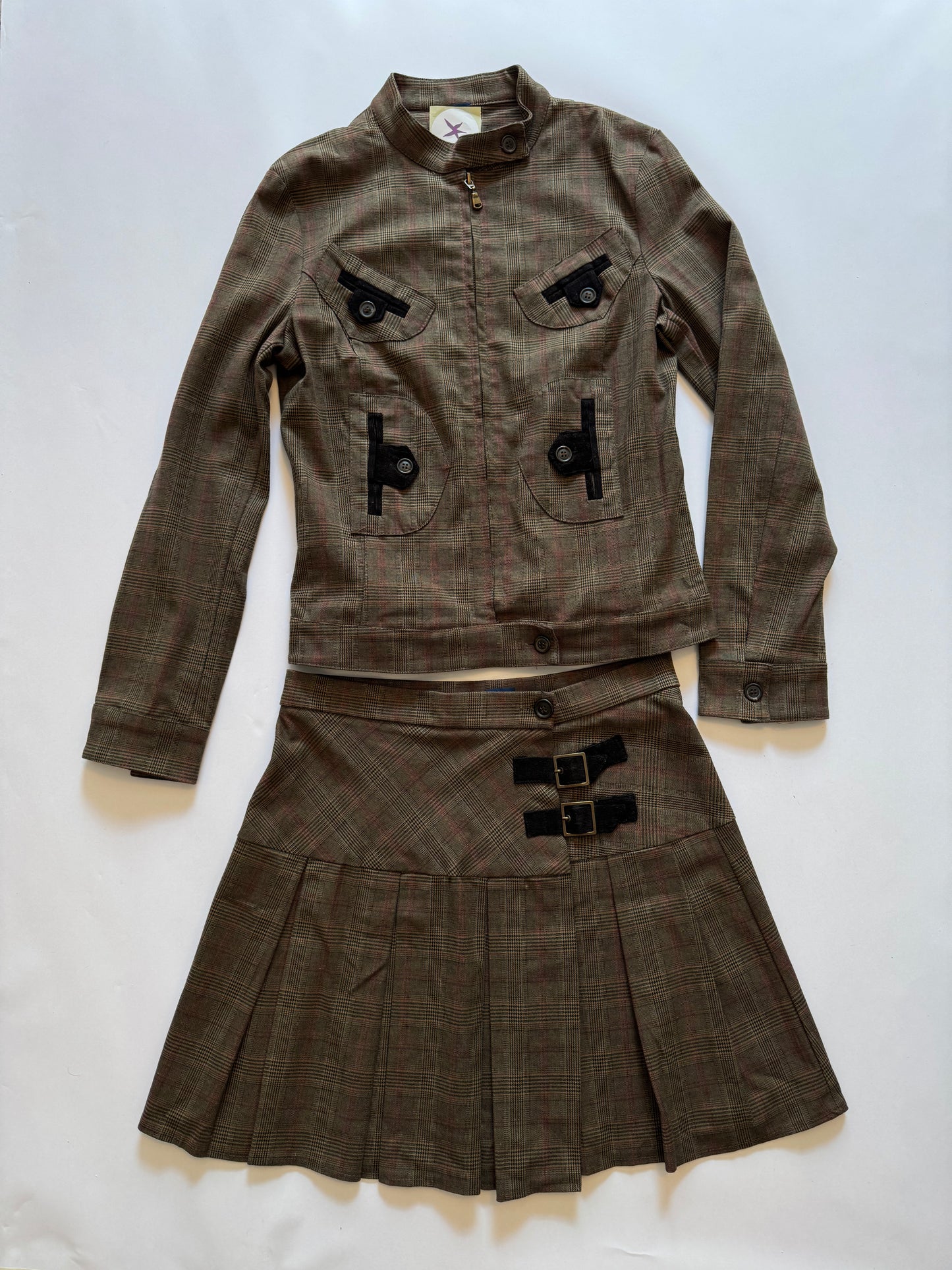 Brown Plaid Set with Corduroy Details