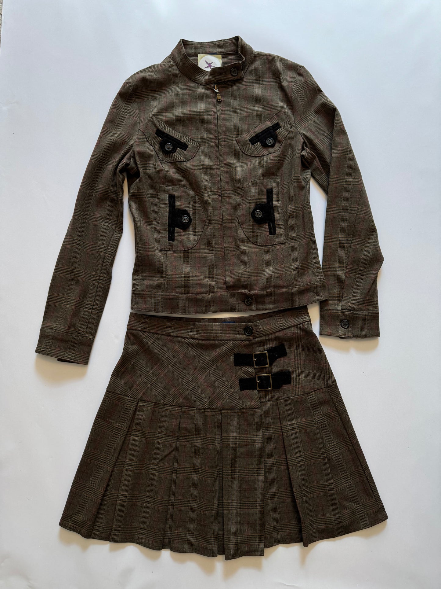 Brown Plaid Set with Corduroy Details