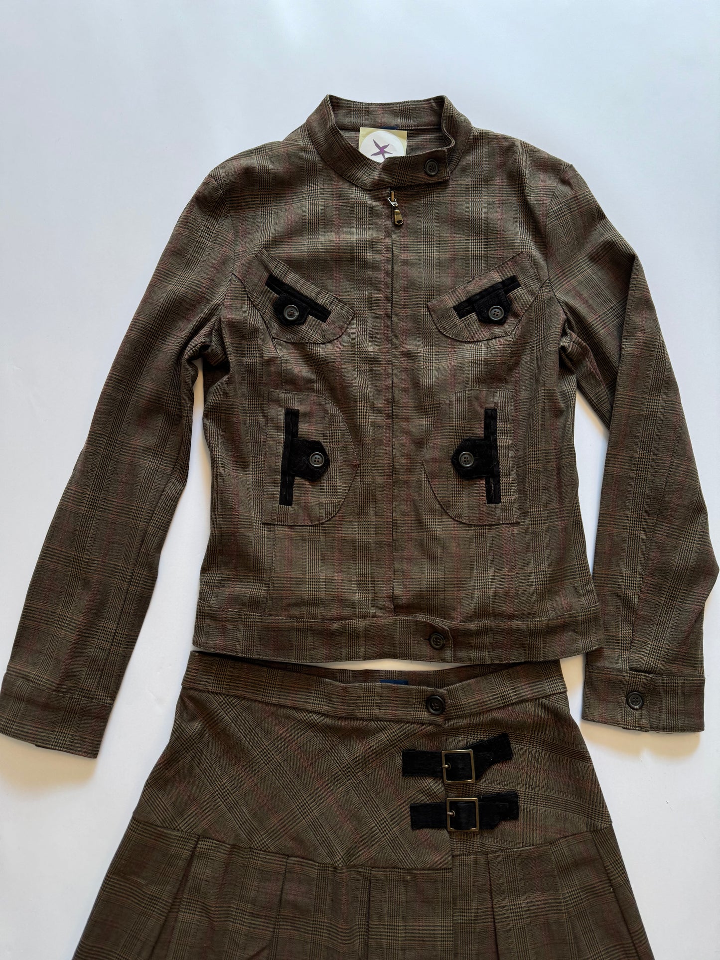 Brown Plaid Set with Corduroy Details