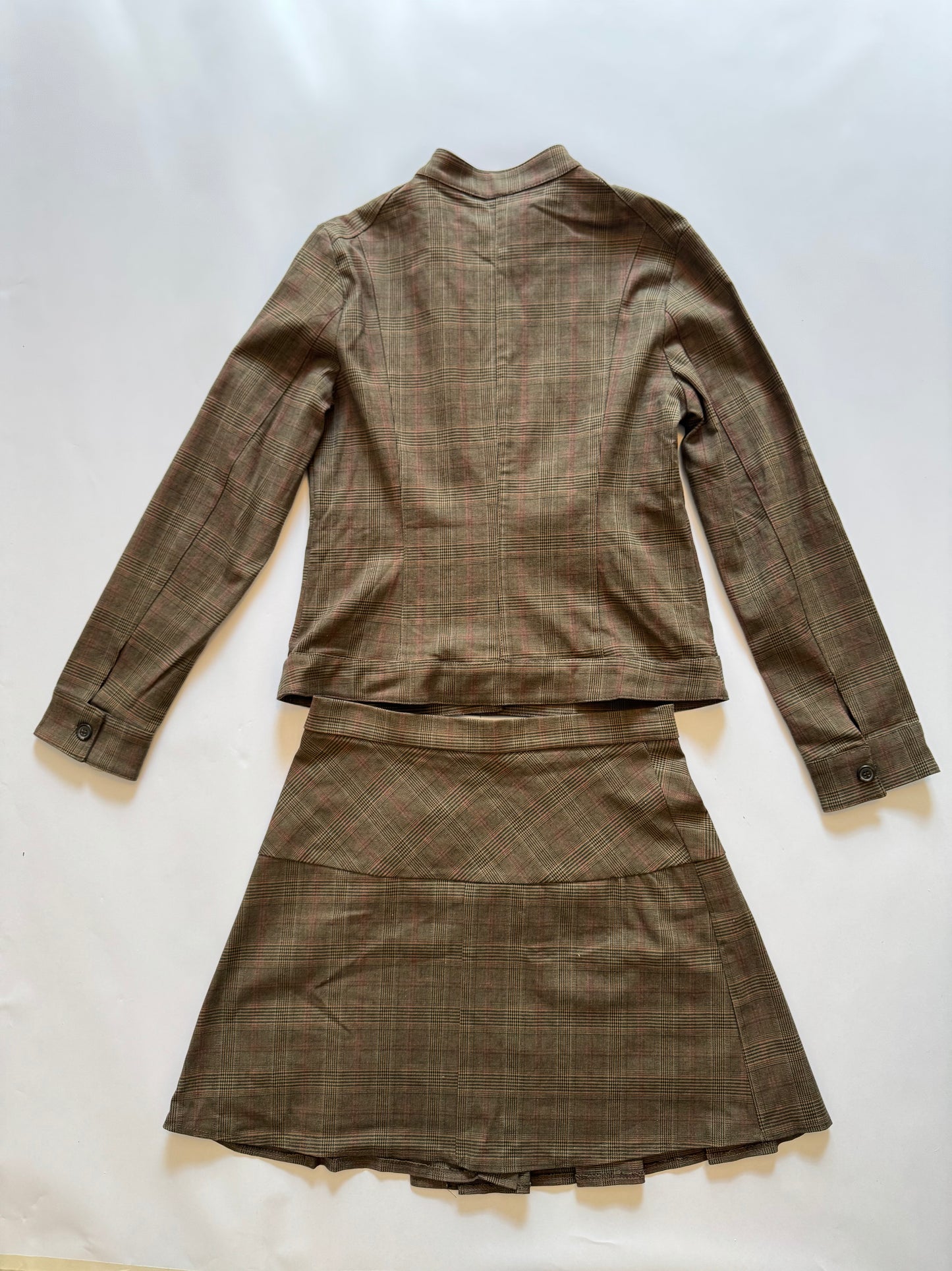 Brown Plaid Set with Corduroy Details