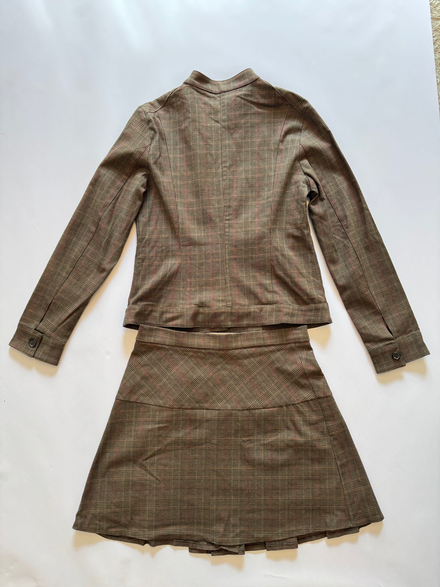 Brown Plaid Set with Corduroy Details