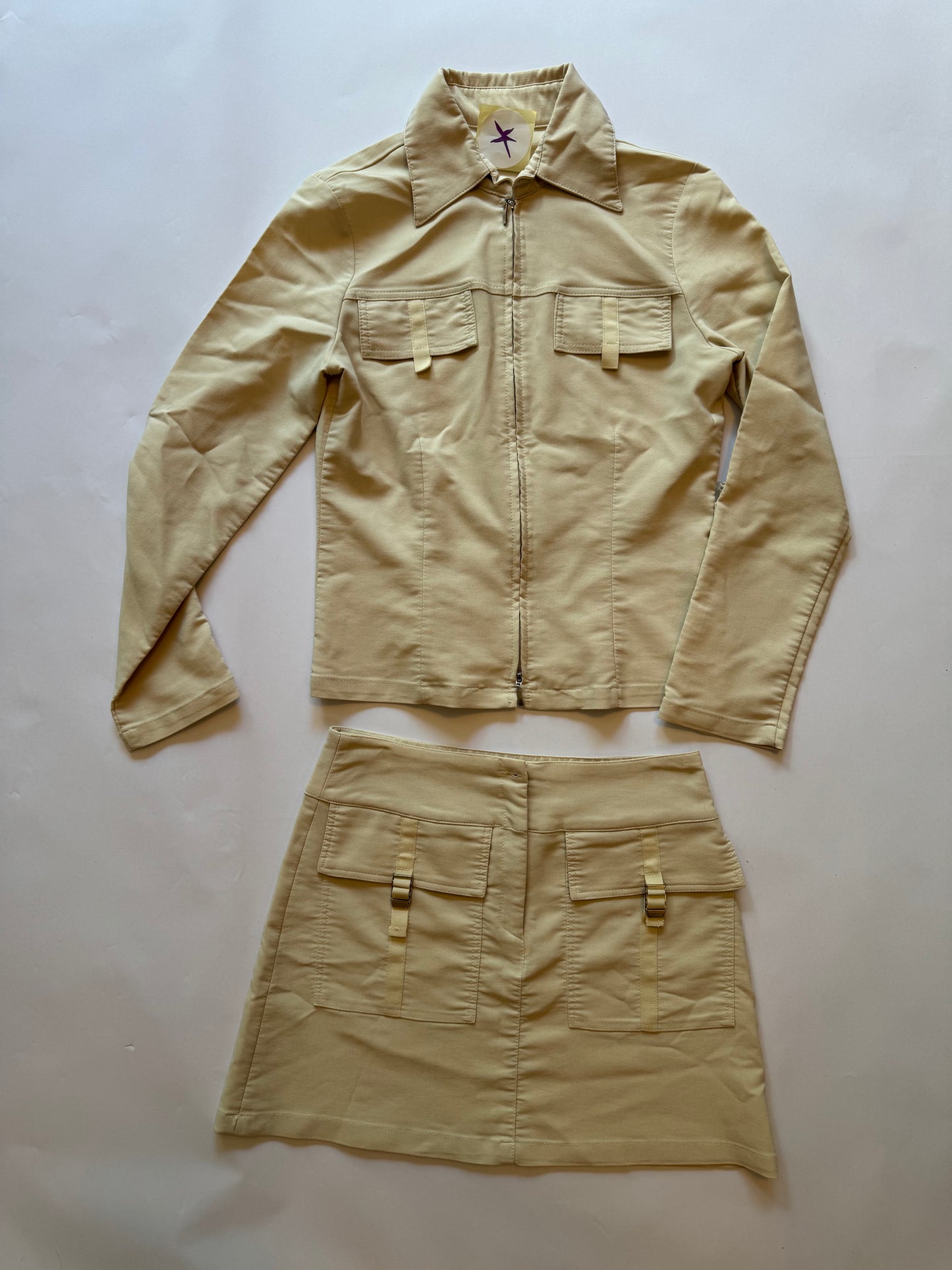 Cream 2000s Skirt Jacket Set