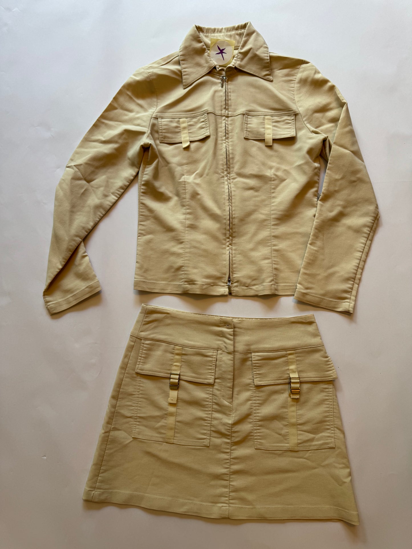 Cream 2000s Skirt Jacket Set
