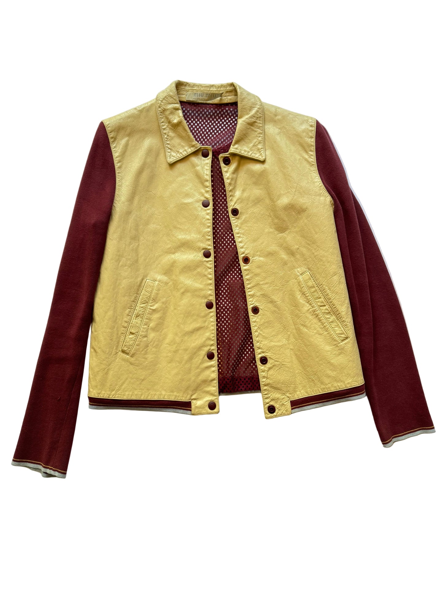 Miu Miu Spring 2000 Leather Jacket Tan and Red. IT 44.