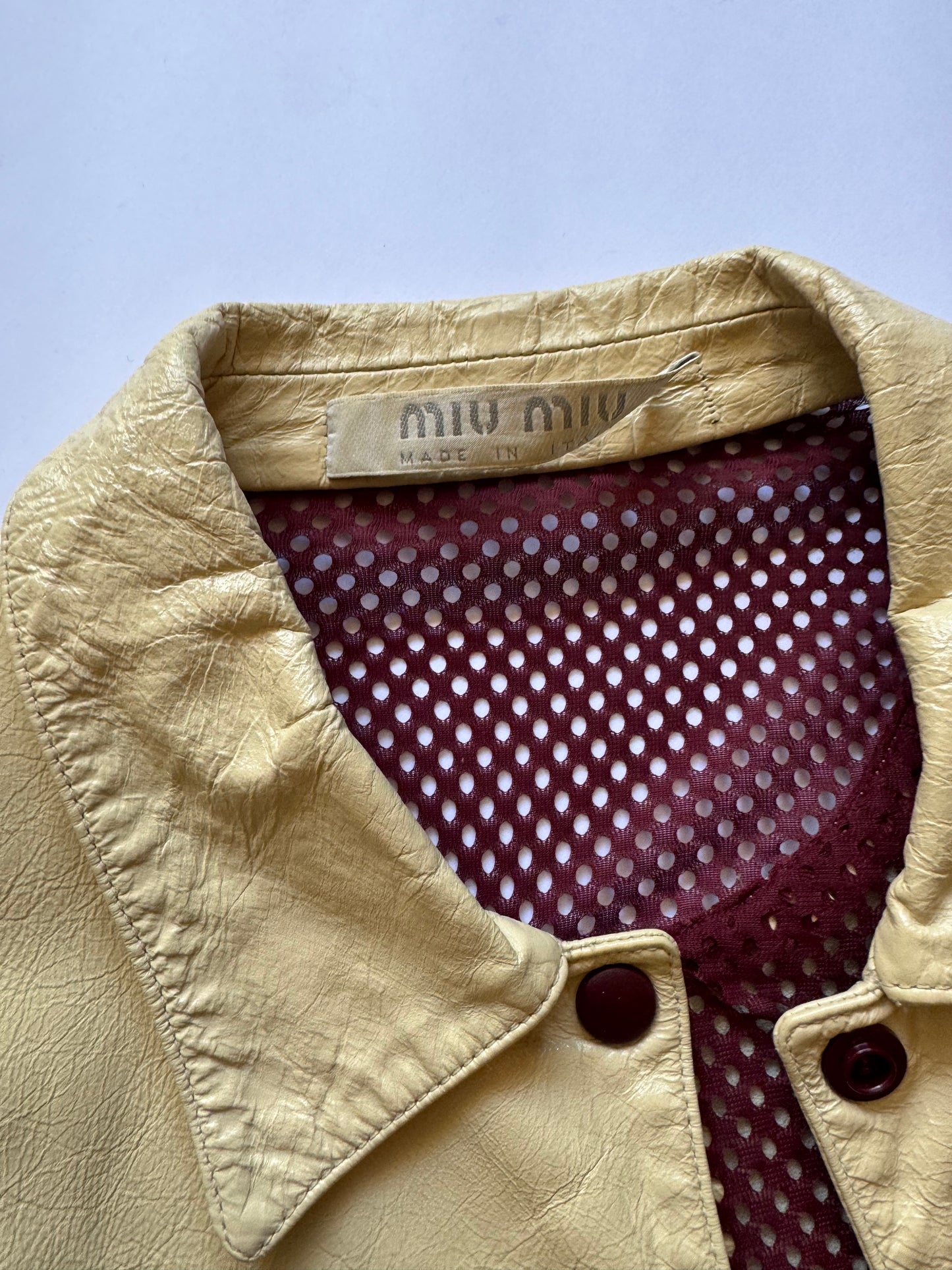 Miu Miu Spring 2000 Leather Jacket Tan and Red. IT 44.