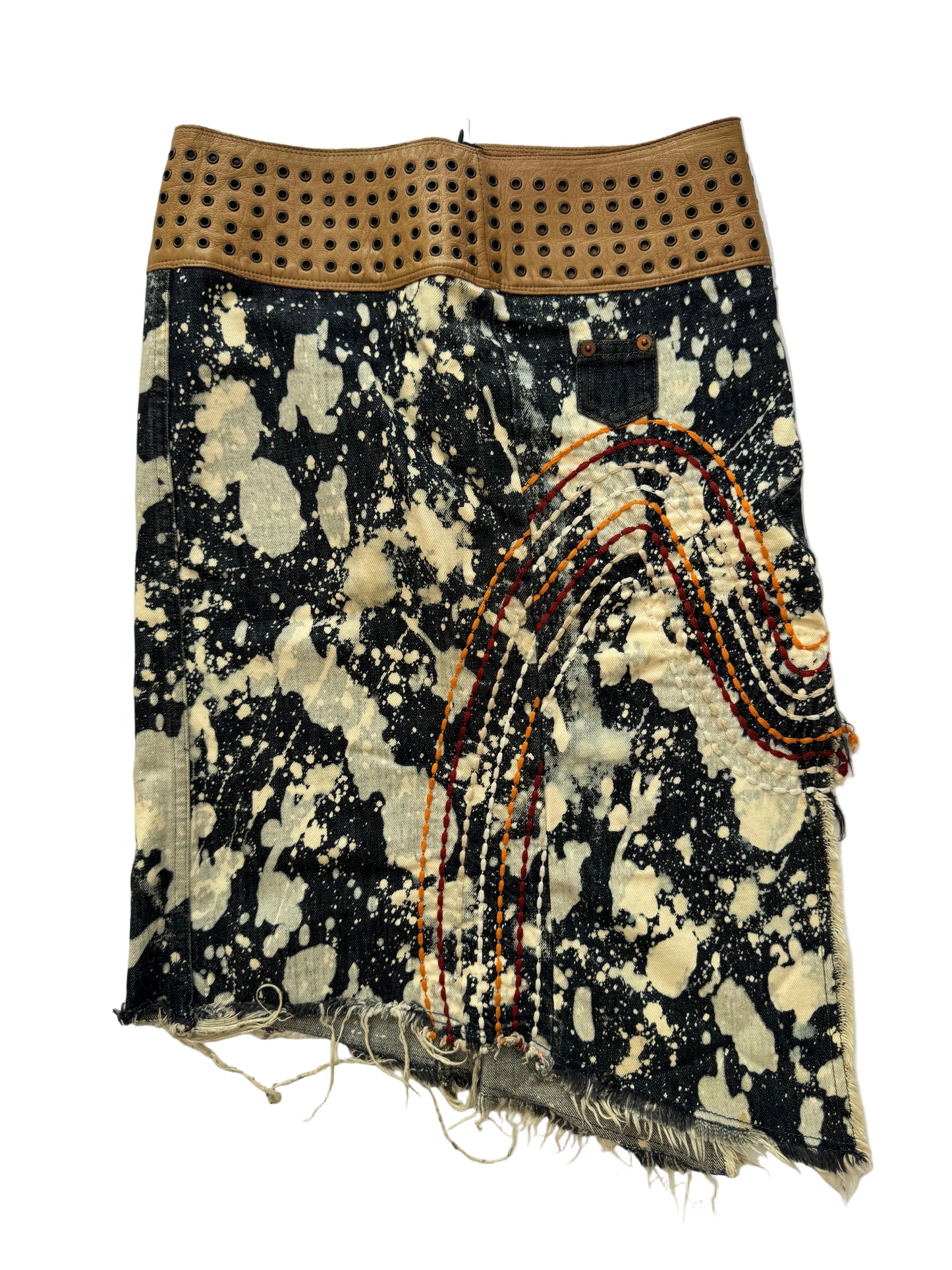 Nolita Asymmetric Jean Skirt with Leather Waistband