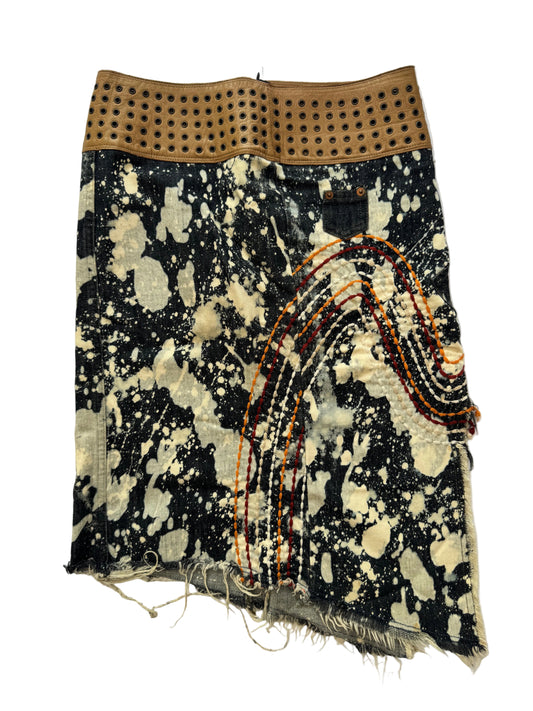Nolita Asymmetric Jean Skirt with Leather Waistband