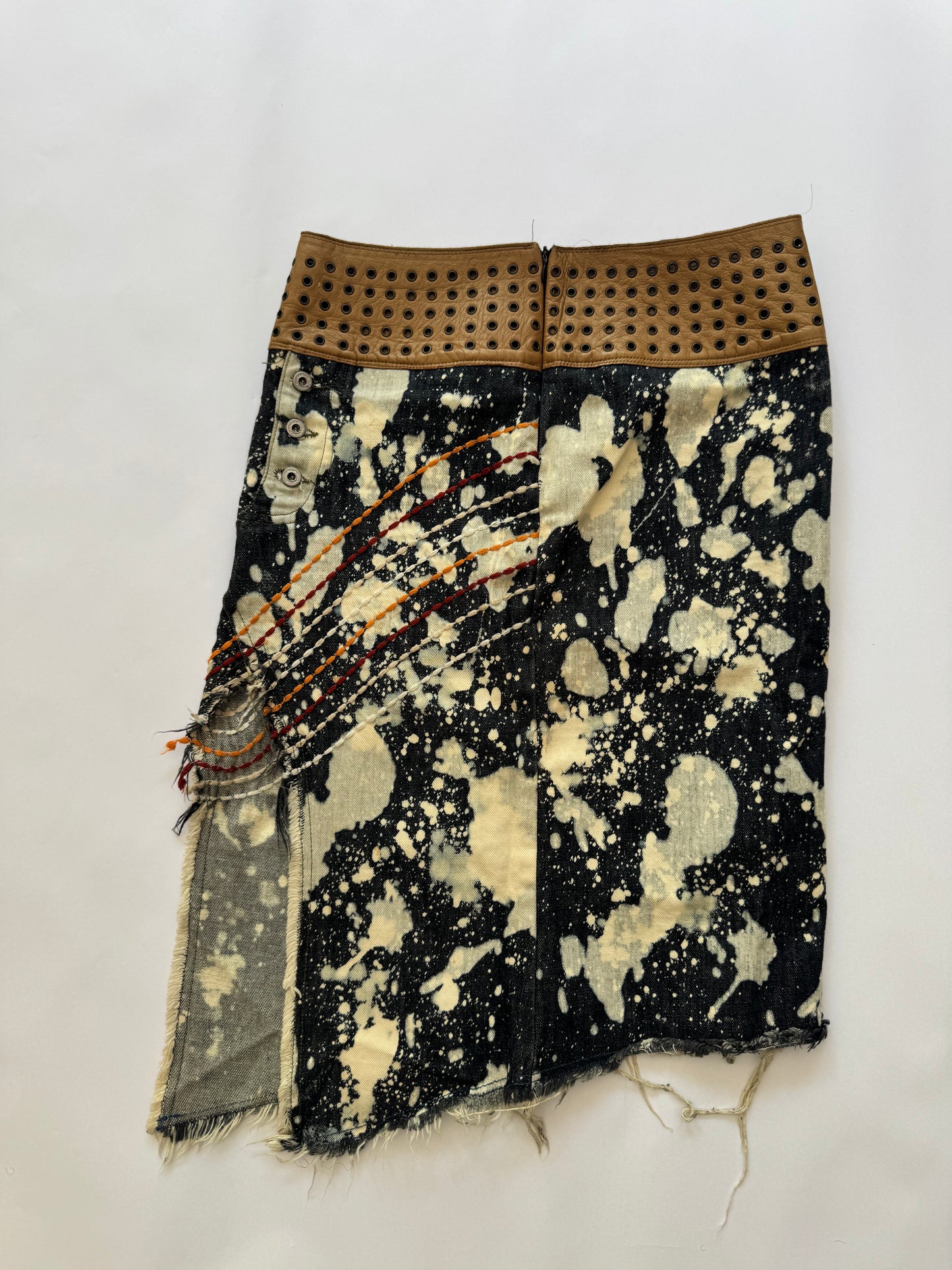 Nolita Asymmetric Jean Skirt with Leather Waistband