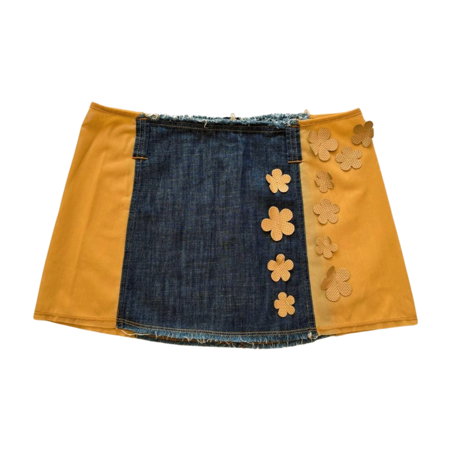 Italian Vintage Jean and Mesh Mini Skirt with Flower Appliqués