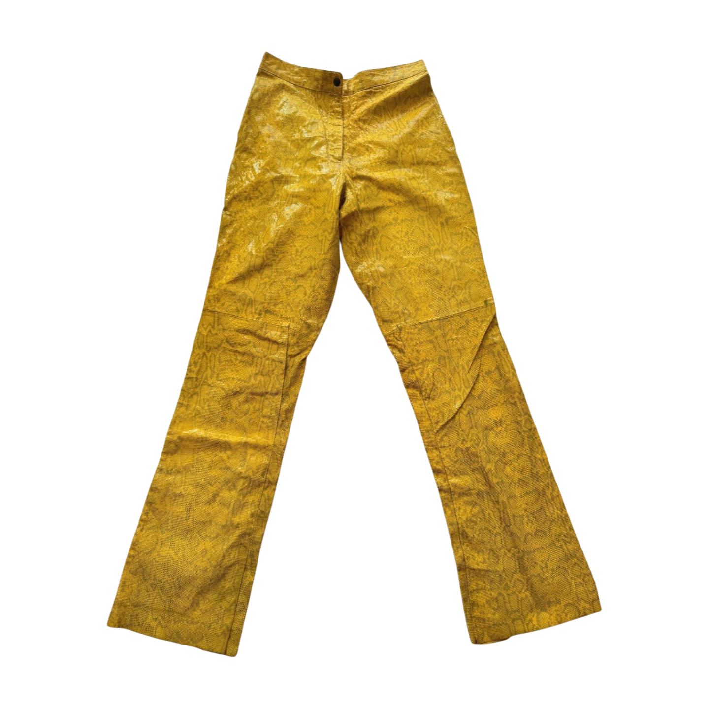 Vintage Shiny Yellow Python-look Leather Pants
